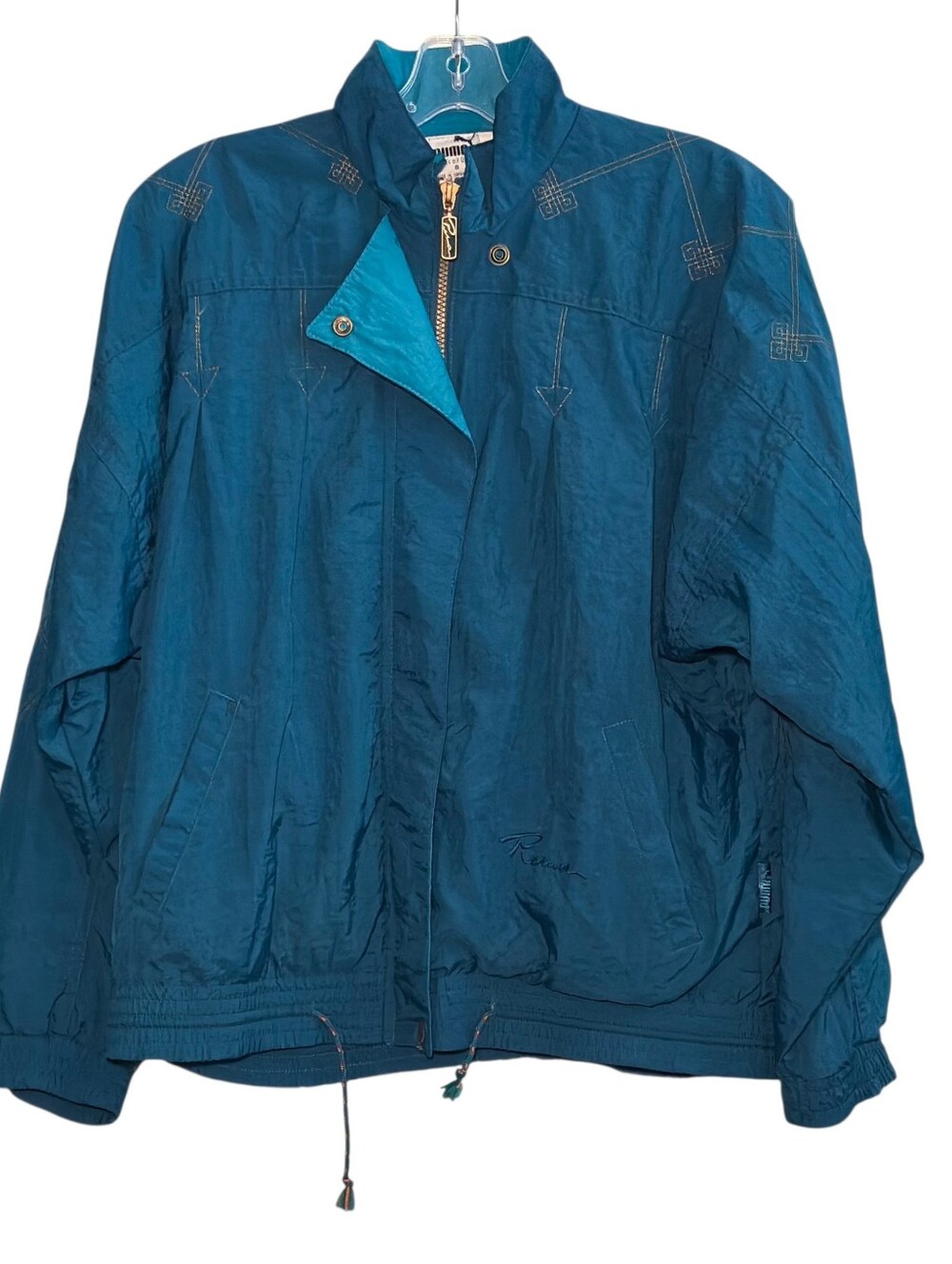 RARE Vintage Puma Teal Windbreaker Jacket Matte Gold Detail fits women's L to XL